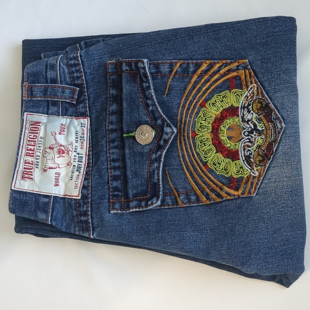 True Religion Joey Big T Embroidered Flap Back Pocket Jean Sz 34